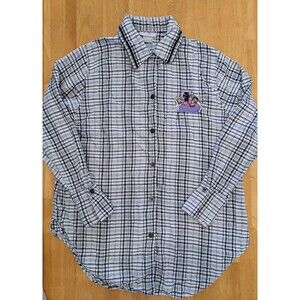 Disney Embroidered Plaid Black & White Button Up Women’s Shirt L Minnie Daisy